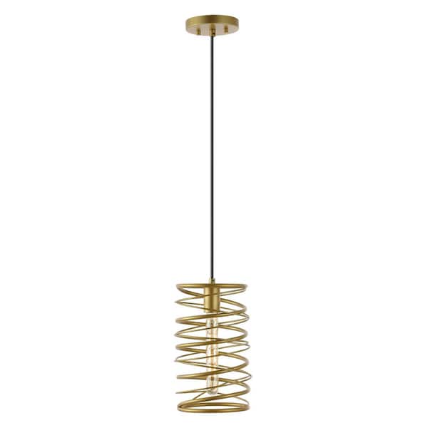 Helisa 7.25 in. 40-Watt 1-Light Gold Modern Contemporary Iron Spiral LED Pendant Light, Gold Painting