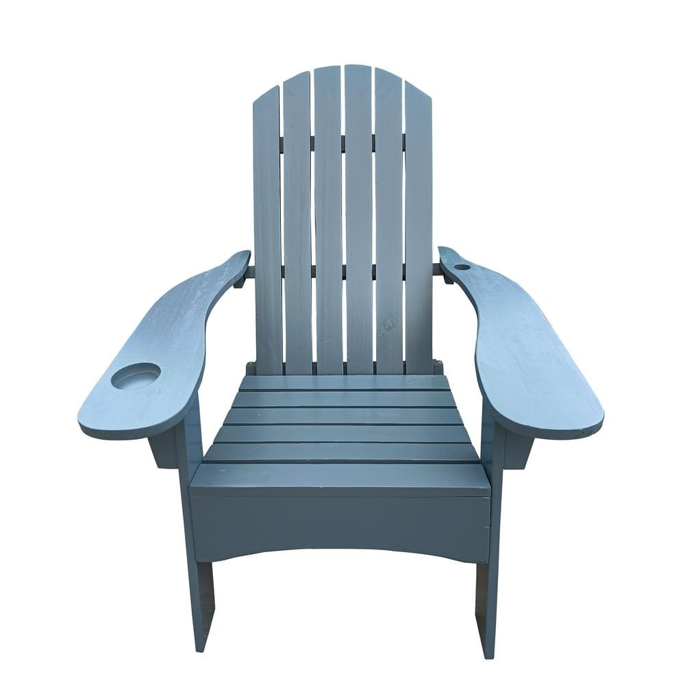 Gray Outdoor Adirondack Chair for Relaxing Wood with an Hole to Hold Umbrel