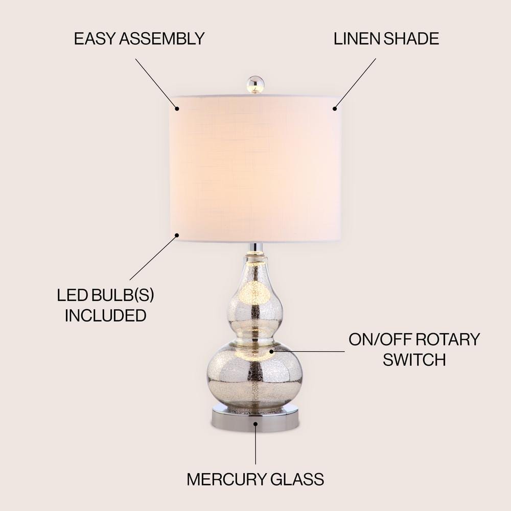 Anya 20.5" Mercury Silver Hand-Blown Glass Table Lamp with White Linen Shade