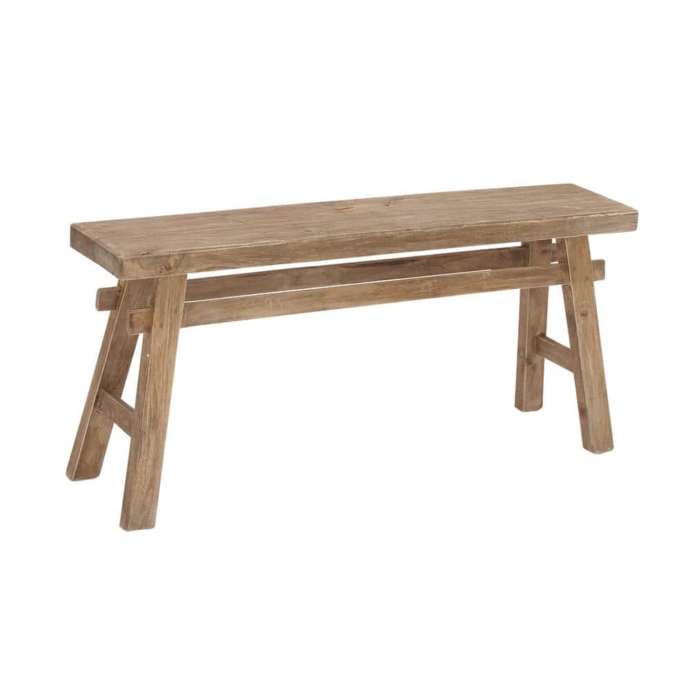 Rustic Trestle-Legged Pale Brown Wood Storage Bench