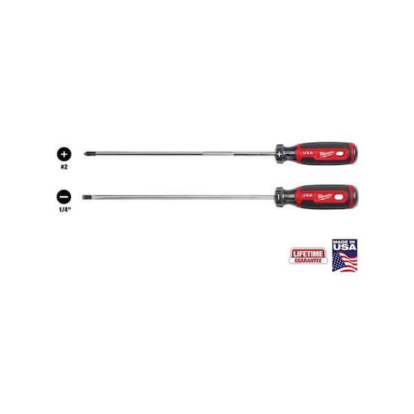 Milwaukee 10 in. #2 Phillips Screwdriver with Cushion Grip with 10 in. 1/4 in. Cabinet Screwdriver with Cushion Grip