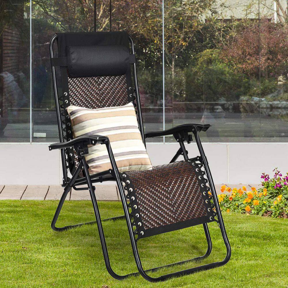 Brown Rattan Zero Gravity Recliner with Cushions and Arms