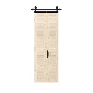 28 in. x 84 in. Unfinished Pine Wood Louver Bi-Fold Sliding Barn Door with Hardware Kit