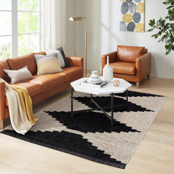 Renae Black/Ivory 6 ft. x 9 ft. Modern Polyester Area Rug