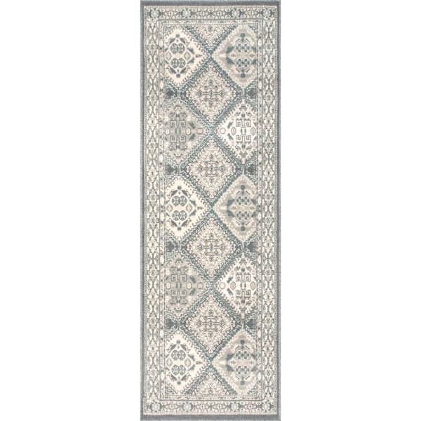 Becca Traditional Tiled Area Charcoal 3 ft. x 6 ft. Indoor Runner Rug