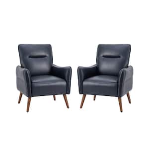 Zuri Vegan Leather Navy Armchair with Solid Wood Legs (Set of 2)