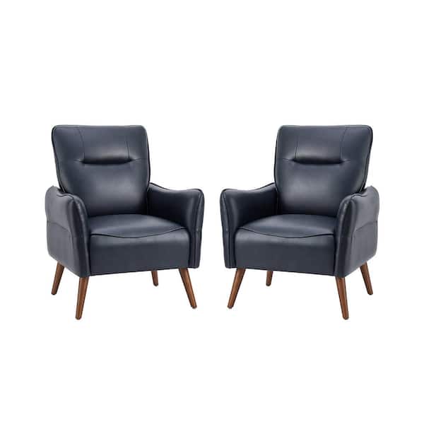 JAYDEN CREATION Zuri Vegan Leather Navy Armchair with Solid Wood Legs (Set of 2)