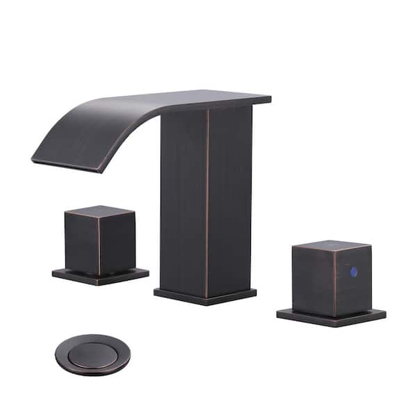 WOWOW 8 in. Widespread Double Switch Waterfall Bathroom Faucet with Pop-Up Drain in Oil Rubbed Bronze