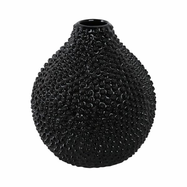 Liv & Skye 8 in. Black Ceramic Glossy Spiked Decorative Vase 12068