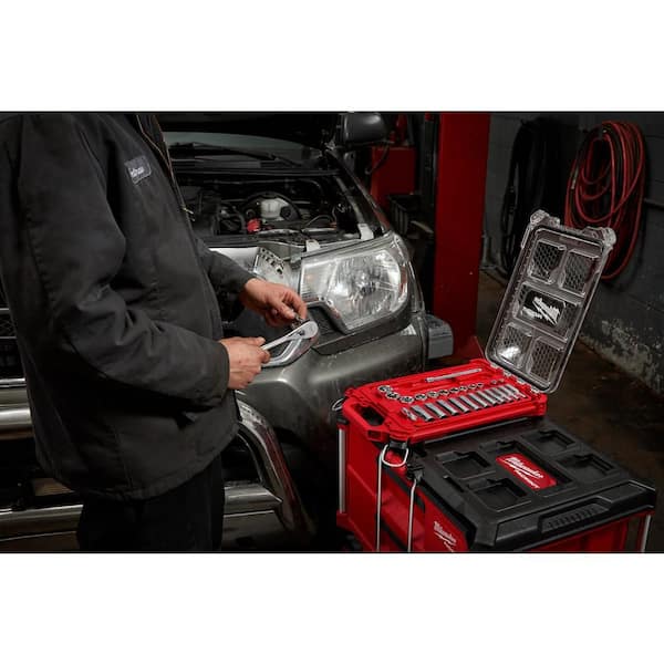 3/8 in. Drive SAE Ratchet and Socket Mechanics Tool Set with Packout Case (28-Piece)