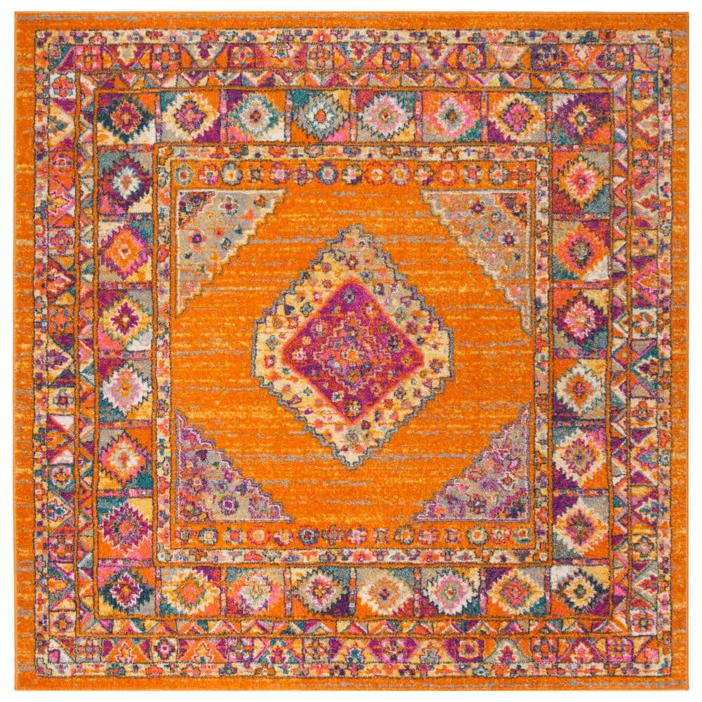 Vibrant Orange and Fuchsia Synthetic Square Area Rug