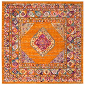 Madison Orange/Fuchsia 8 ft. x 8 ft. Border Floral Geometric Medallion Square Area Rug