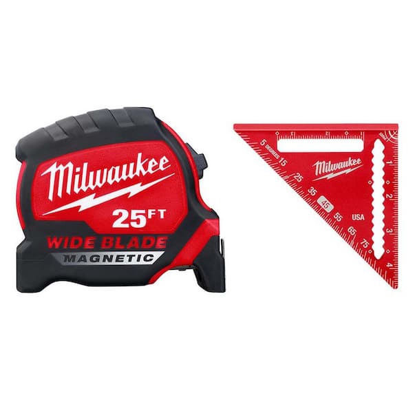Milwaukee 25 ft. x 1.3 in. W Blade Magnetic Tape Measure with 14 ft. Standout and 4-1/2 in. Trim Square
