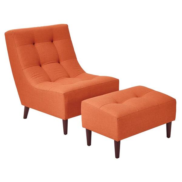 OSP Home Furnishings Hudson Tangerine Fabric Chair with Ottoman and Espresso Legs