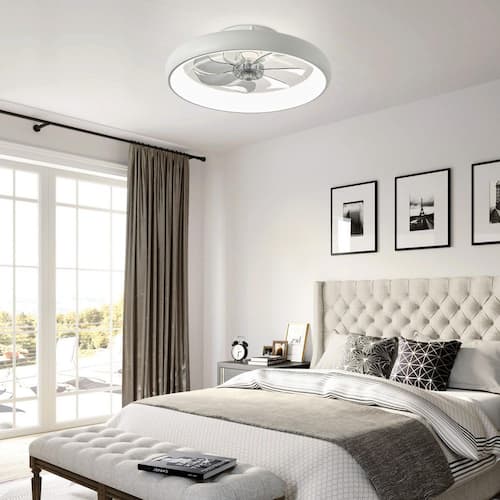 20 in. LED Indoor White Flush Mount Ceiling Fan with Light Dimmable for Low Profile Bedroom LuminFan Ceiling Fans With Lights