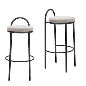 34.60 in. H Beige, Black Bar Height Metal Bar Stool with Upholstered Seat Set of 2