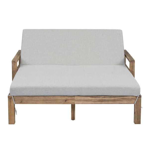Zeus & Ruta Natural Wood Patio Outdoor Day Bed with Grey Cushions and Ultimate Relaxation for Poolside, Garden and Backyard