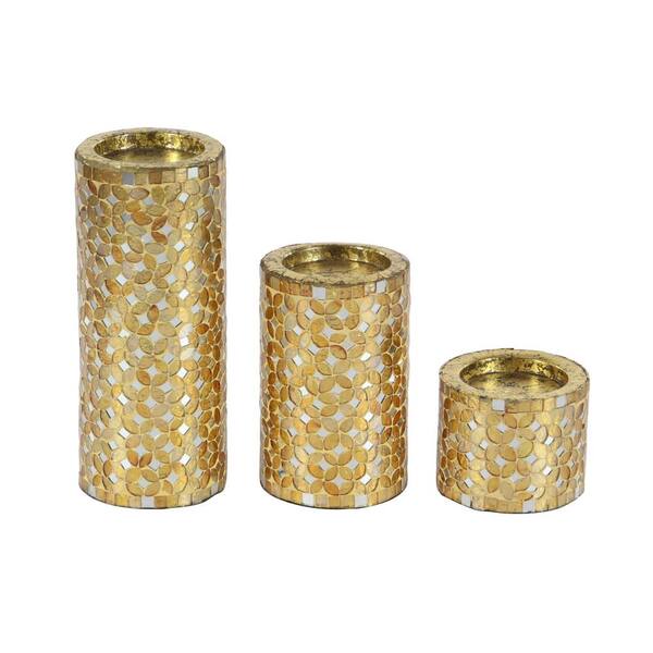 Litton Lane Gold Metal Glam Candle Holder (Set of 3) 23897 - The Home Depot