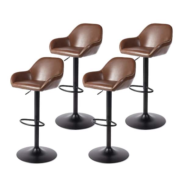 34.25-43 in. H Adjustable Height Modern Brown Leatherette Gaslift 360°Swivel Bar Stool With Low Back (set of 4)