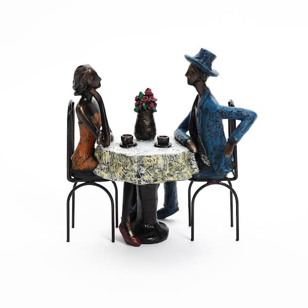 LuxenHome Brown Polyresin Couple Date Night Tabletop