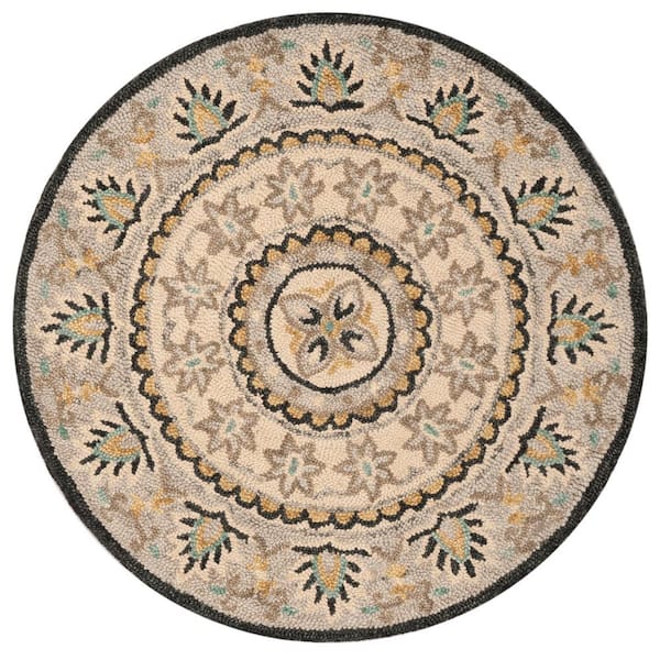 SAFAVIEH Novelty Ivory/Gray 4 ft. x 4 ft. Round Border Area Rug