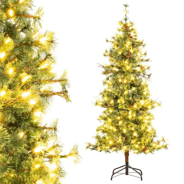 6 ft. Artificial Christmas Tree with 370 Branch and Needles 22 Pinecones and 200 Lights