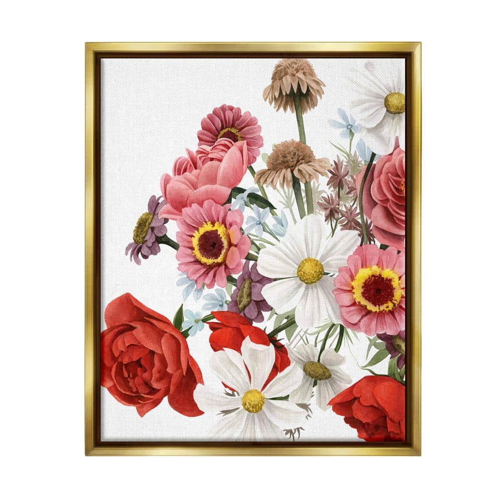 Pink Red Spring Bloom Flower Bouquet Roses Daisies by Grace Popp Floater Frame Nature Wall Art Print 21 in. x 17 in -  The Stupell Home Decor Collection, ai901_ffg_16x20