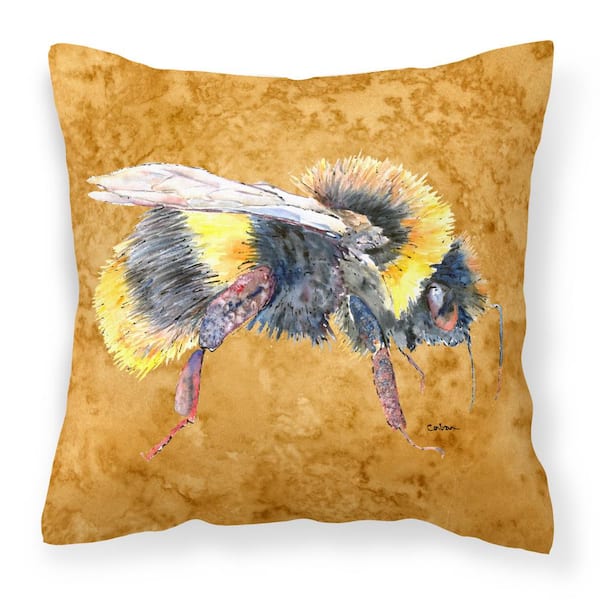 Caroline's Treasures 14 in. x 14 in. Multi-Color Lumbar Outdoor Throw Pillow Bee on Gold Canvas