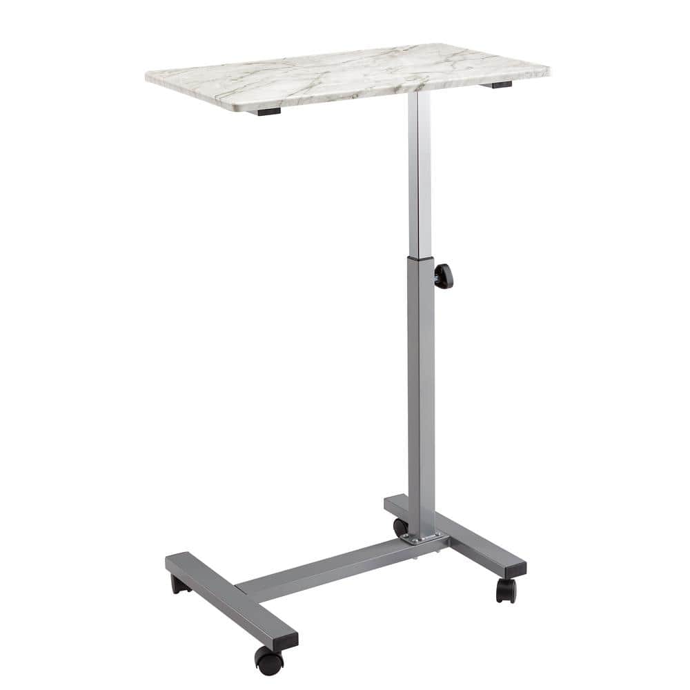Adjustable Marble and Silver Mobile Side Table Cart