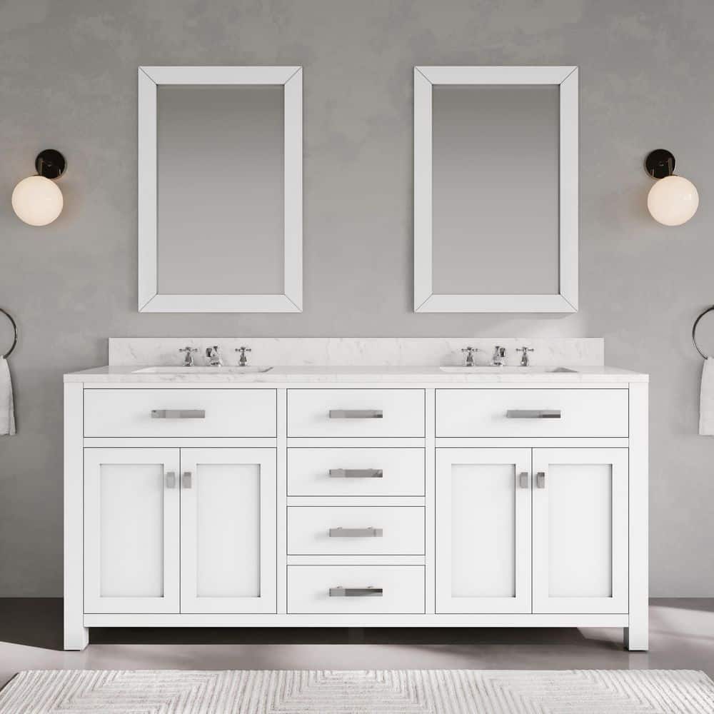 Madison 72 in. W x 21.5 in. D x 34 in. H Double Sink Bath Vanity in Pure White with Carrara White Marble Top and Mirrors price history on PriceWatchPro