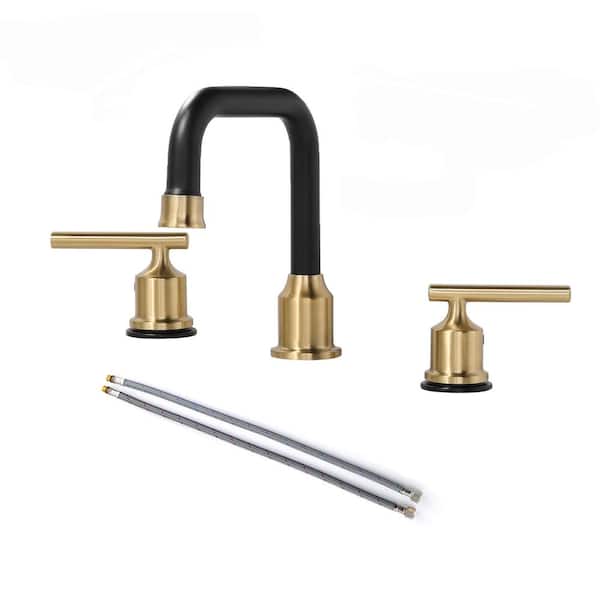 ALEASHA 8 in. Widespread Double Handle High Arc Bathroom Faucet in Gold and Black