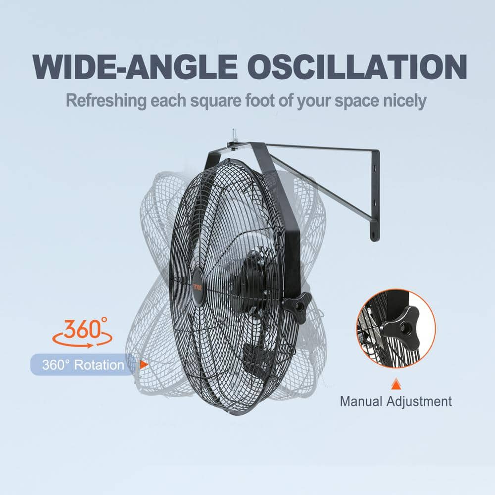 VEVOR 18'' Black Industrial Wall Mount Fan with Aluminum Blades