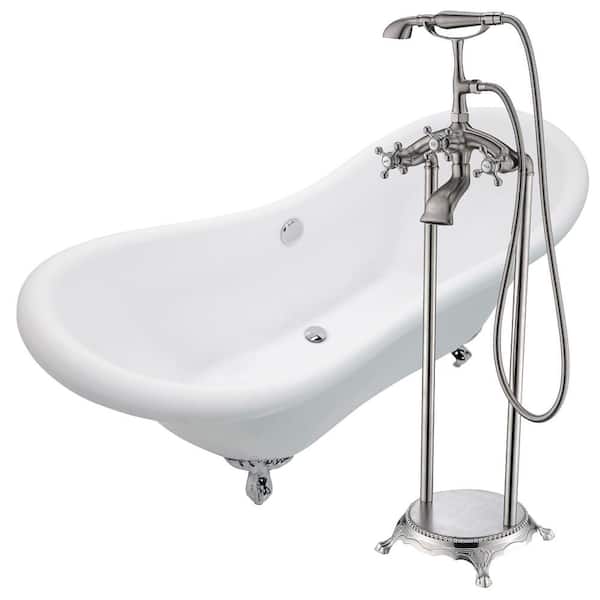 ANZZI Aegis 68.75 in. Acrylic Clawfoot Non-Whirlpool Bathtub in White with Tugela Faucet with Hand Shower