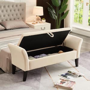51.5 in. W x 18.3 in. D x 22 in. H Beige Plywood Linen Cabinet with Velvet Bed Bench