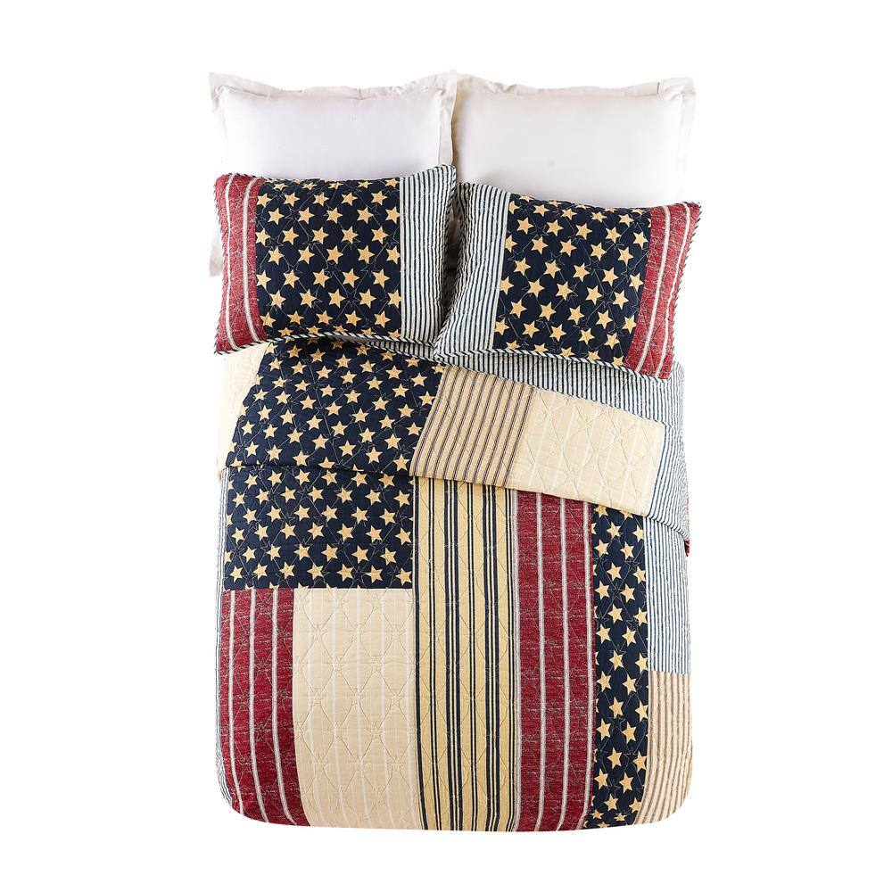 Full Blue Cotton Reversible Patriotic Quilt Set