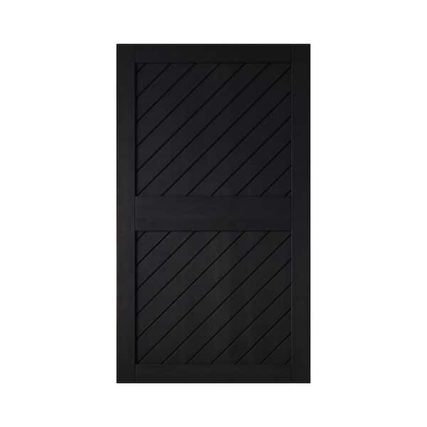 XT1 42 in. x 84 in. C-Panel Solid Core Black Slanted Stripe Design Pine Wood Interior Sliding Barn Door Slab