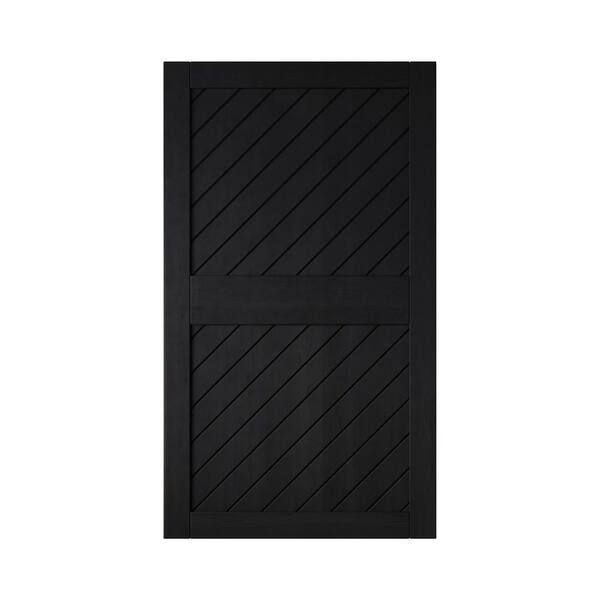 XT1 48 in. x 84 in. C-Panel Solid Core Black Slanted Stripe Design Pine Wood Interior Sliding Barn Door Slab
