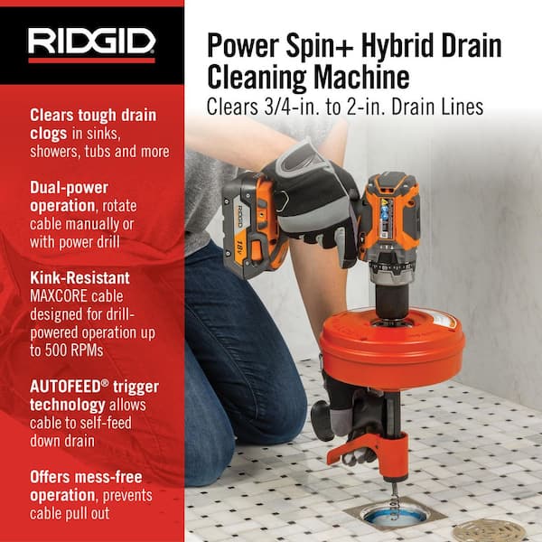 メンテナンス Ridgid R840095 RIDGID Power Spin+ 1/4 in. x 25 ft. Hybrid Drain Cleaning Snake