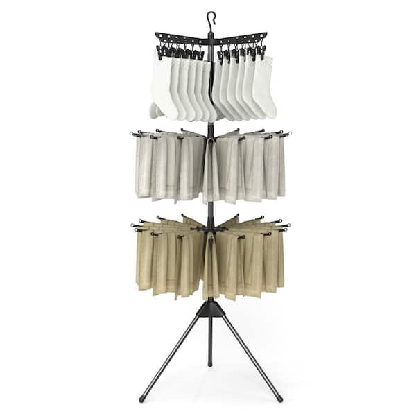 70'' Folding Freestanding Tripod Laundry Drying Rack w/ 24 Clips & 32 Rods