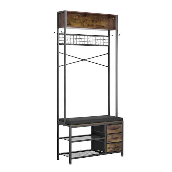 Hall Tree, 70.9 in. Coat Rack with Shoe Bench & 3 Drawers 3-in-1 Freestanding Shoe Rack Storage Organizer with Bookshelf
