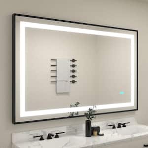 60 in. W x 40 in. H Rectangular Aluminum Framed Anti-Fog LED Lighted Wall Bathroom Vanity Mirror in Brushed Black