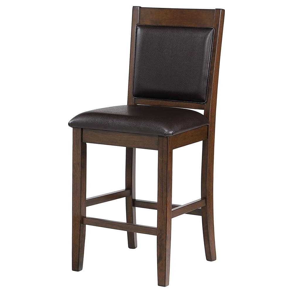 Walnut and Brown Faux Leather Transitional Counter Stool