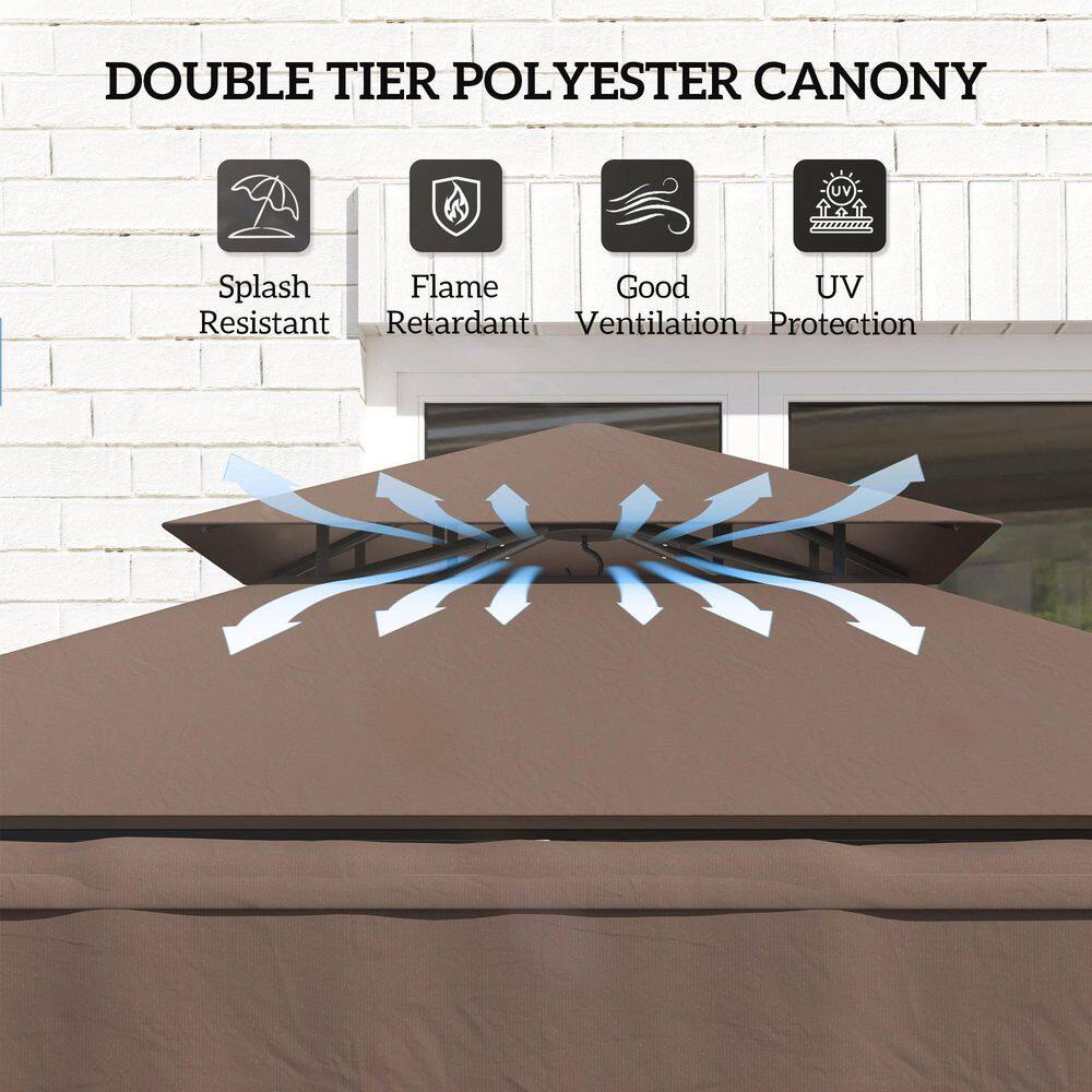 Brown Double Tiered Outdoor BBQ Grill Gazebo with Side Awning