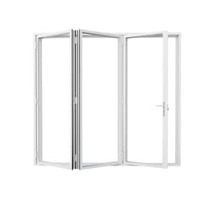 108 in. x 80 in. Center Opening/Outswing Double Tempered Glass White Aluminum Folding Patio Door