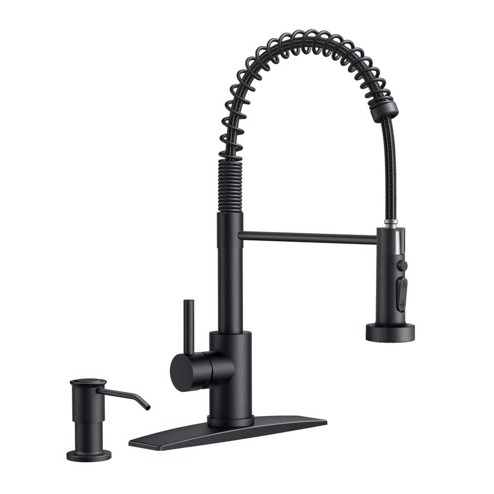 Single-Handle Pull Down Sprayer Kitchen Faucet with Soap Dispenser in Matte