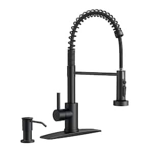 Single-Handle Pull Down Sprayer Kitchen Faucet with Soap Dispenser in Matte Black