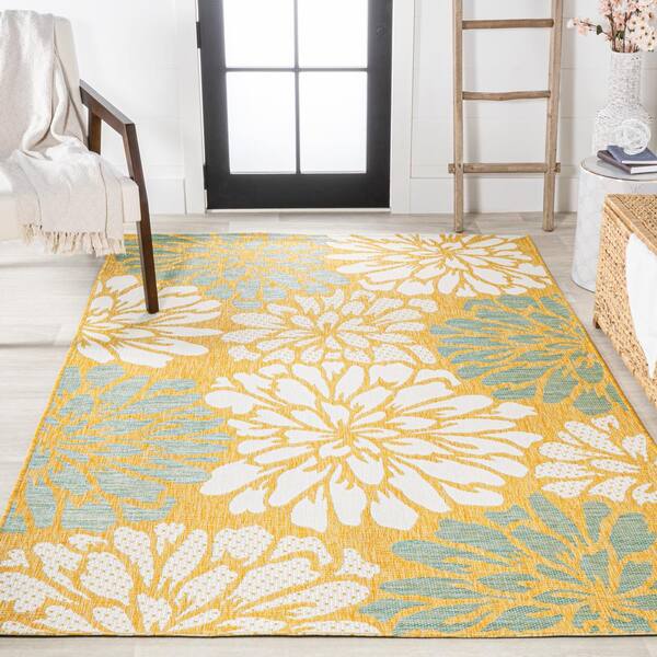 JONATHAN Y Zinnia Modern Floral Textured Weave Yellow/Cream 5 ft