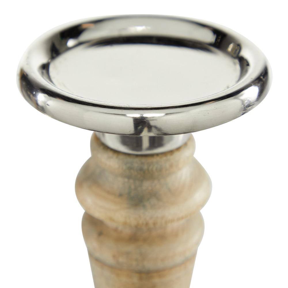 Elegant Mango Wood 9'' Traditional Candlestick Set in Brown