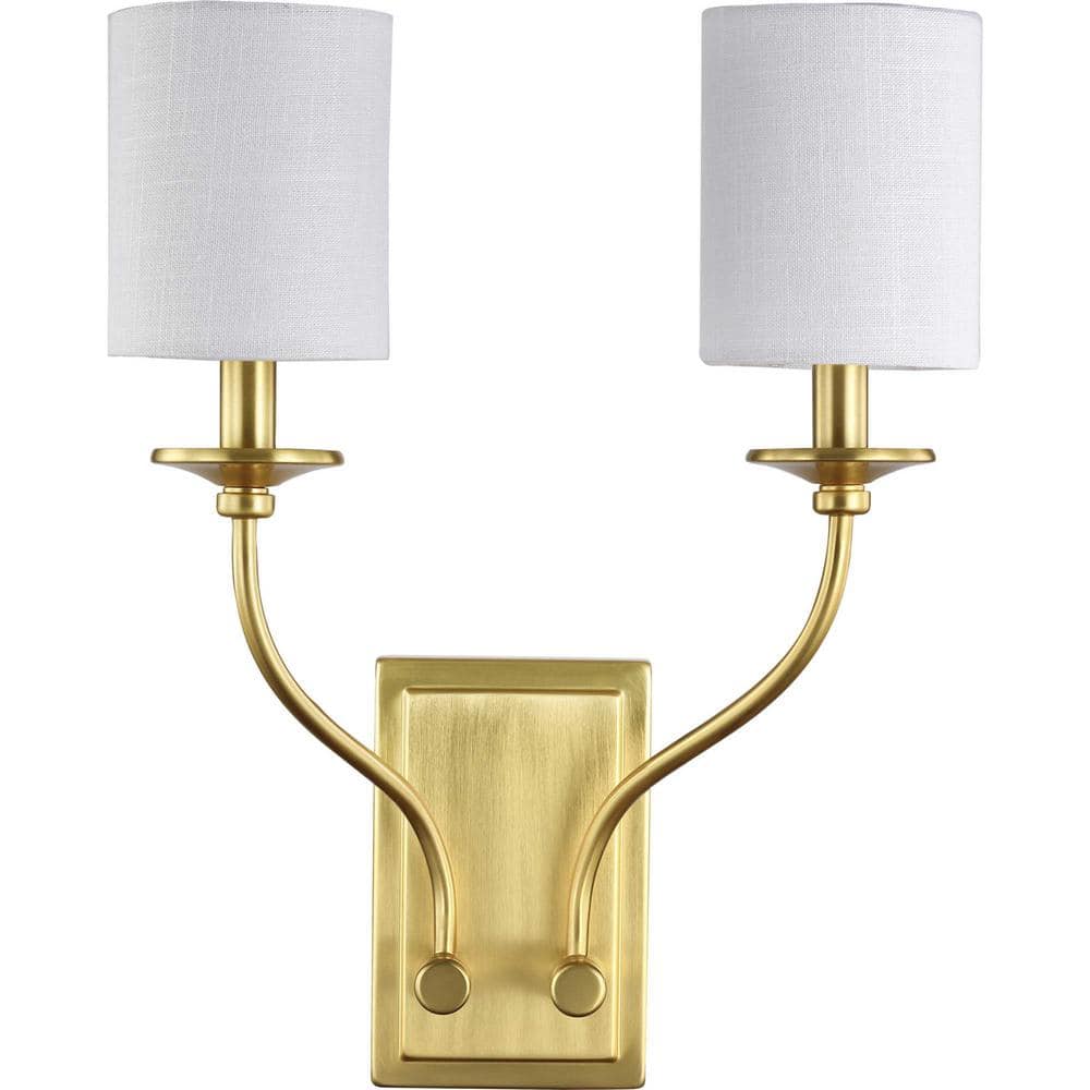 Satin Brass Dual Arm Linen Shade Wall Sconce