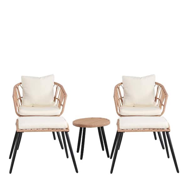 Unbranded 5 Pieces Wicker Patio Conversation Set Outdoor Patio Furniture Set with Beige Cushions for Deck Garden Backyard Poolside